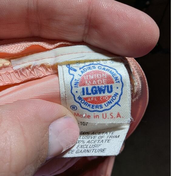 Vtg 1970s Alfred Angelo Peach Bow Accent Wrap Shoulder Formal Midi Dress Sz 6 - Picture 5 of 7